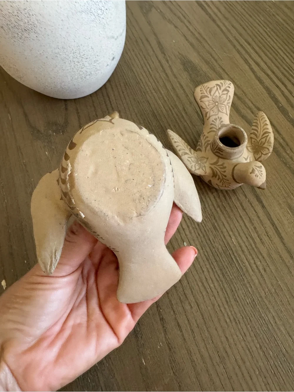 Vintage Hand-Painted Ceramic Bird Candle Holders — Beige